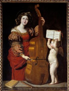 Pyhä Cecile enkelin kanssa, jolla on partituuri. Domenico Zampieri dit The Dominiquin (1581-1641) Ec. Ital.