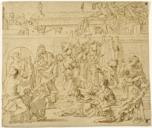 Pyhä Cecilia jakaa almuja köyhille tekijältä Domenichino