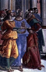 Katsojia, Neitsyt Mariasta temppelissä (fresko) (yksityiskohta) tekijältä Domenico Ghirlandaio