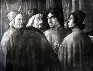 Sakarias temppelissä, yksityiskohta miesryhmästä tekijältä Domenico Ghirlandaio