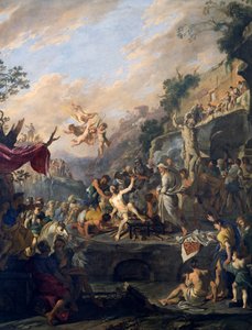 Pyhän Laurentiuksen marttyyrikuolema, Domenico Gargiulon maalaus Micco Spadaro (1609 tai 1610-noin 1675), Italia