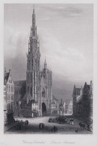 Antwerpenin katedraali (kaiverrus) tekijältä Domenico (after) Quaglio