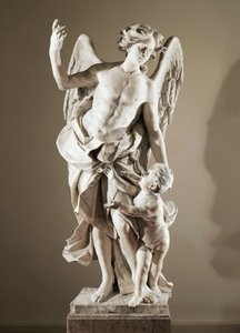 Suojelusenkeli, n. 1724, kirjoittanut Domenico Antonio Vaccaro (1678-1745), marmoripatsas, korkeus 190 cm, San Paolo Maggioren basilikan antisakristia, Napoli, Campania, Italia
