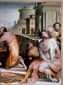 Rooman konsulin Marcus Fulvius Flaccuksen ja Marcus Aemilius Lepiduksen sovittelu noin 126 eKr. Yksityiskohta. Fresko Domenico di Giacomo di Pace dit Beccafumi (1486-1551) 1529-1535 Siena, Palazzo Pubblico tekijältä Domenico Beccafumi