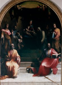 Pyhän Katariinan Sienan ja pyhien mystiset häät. Edustettuina ovat: St. Peter, St. Sigismond, St. Bernardino of Siena (Bernardino da Siena tai Bernardino degli Albizzeschi), St. Dominic of Guzman, St. Catherine of Alexandria, St. Paul tekijältä Domenico Beccafumi