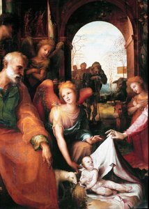 Syntymä, yksityiskohdat. Domenico Beccafumin (1486-1551) maalaus tekijältä Domenico Beccafumi