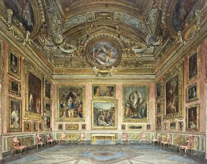 Palazzo Pitti, Firenze: Sala di Saturno ja Peruginon "Valittelu", jota reunustavat Fra Bartolommeon ja Raphaelin maalaukset, tekijältä Domenico Caligo