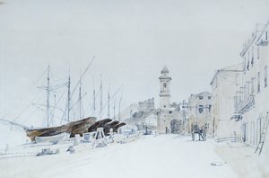 Näkymä aseista Taggiassa, noin 1860, kirjoittanut Pasquale Domenico Cambiaso (1811-1894), Italia Kynä ja akvarelli. tekijältä Domenico Cambiaso