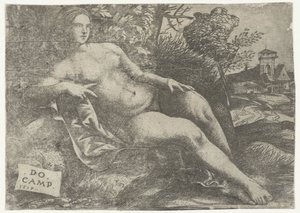Makaava Venus maisemassa tekijältä Domenico Campagnola