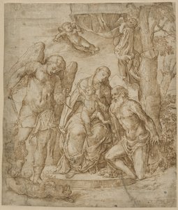 Neitsyt ja lapsi pyhien Mikaelin ja Hieromuksen kanssa, n. 1520-25 tekijältä Domenico Campagnola