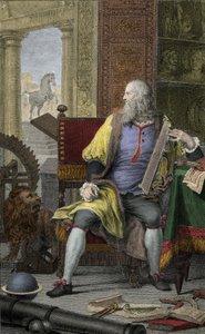 Taidemaalari, kuvanveistäjä Leonard de Vinci (Leonardo da Vinci) (1452-1519) esitys työpajassaan Domenico Cunegon (1726-1803) Etsaus