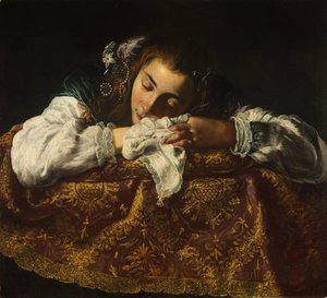 Nukkuva tyttö - Peinture de Domenico Fetti (1588 / 90-1623) - 1621-1622 - Öljy kankaalle - 67,5x74 - Szepmuveszeti Muzeum, Budapest