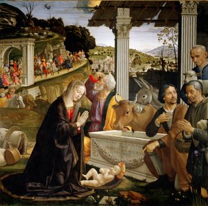 Paimenten palvonta Domenico Ghirlandaion (1449-1494) maalaus 1483-1485 su. 167x167 cm Capella Sassetti, Santa Trinita, Firenze