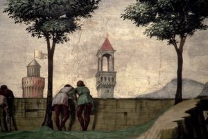 Miehet katselevat muurin yli, vierailusta tekijältä Domenico Ghirlandaio