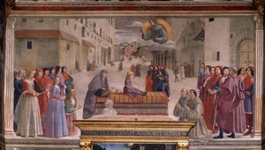 Pyhän Franciscuksen pojan ylösnousemus (Fresko tekijältä Domenico Ghirlandaio