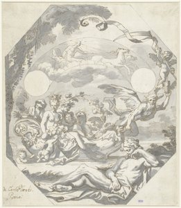 Suunnittelu kellotaululle, jossa on mytologinen allegoria tekijältä Domenico I Piola (attributed to)