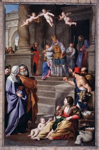 Edustus Saint Thomas de Villeneuvesta, joka tekee hyväntekeväisyyttä (maalaus