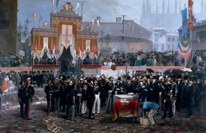 Galleria Victor Emmanuel II:n peruskiven muurausseremonia Milanossa, 7. maaliskuuta tekijältä Domenico Induno