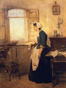 Kirje, kirjoittanut Domenico Induno (1815-1878), öljy kankaalle