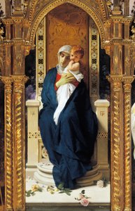 Ruusujen Madonnan tryptyykki, kirjoittanut Domenico Morelli (1823-1901), yksityiskohta, Pyhän Augustinuksen kappeli, Corigliano Calabron linna, Calabria, Italia