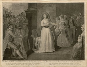 Ranskan kuningattaren Marie Antoinetten oikeudenkäynti 14. lokakuuta 1793.