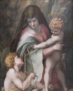 Madonna ja lapsi Nuoren St Johnin kanssa, Domenico Puligo (öljy paneelissa)