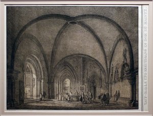 Domenico quaglio II, Mainzin tuomiokirkon kastemalja ja luostari, kokoelmasta Saksan keskiaikaisia rakennuksia, 1823, litografia. tekijältä Domenico Quaglio the Younger
