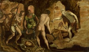 The Forge of Vulcan, noin 1544-1548 (öljy kankaalle) tekijältä Domenico Robusti Tintoretto