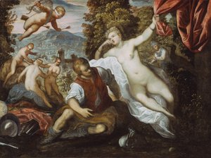 Venus ja Mars Cupidon ja kolmen armon kanssa maisemassa tekijältä Domenico Robusti Tintoretto