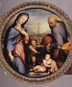 Pyhä perhe ja lapsi Johannes Kastaja, n. 1515 tekijältä Domenico di Pace Beccafumi  