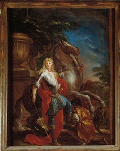 Genovan herrasmiehen muotokuva hevosensa kanssa Domenico Piolan (1627-1703) maalaus Genes, Musei di Strada Nuova (ex Palazzo Bianco) tekijältä Domenico the Elder Piola