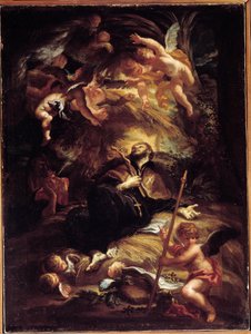 Pyhän Francois Xavierin (Francois-Xavier) kuolema (1506-1552), espanjalainen jesuiittalähetyssaarnaaja (Pyhän Francis Xavierin kuolema) Domenico Piolan (1627-1703) maalaus Genes, Musei di Strada Nuova (entinen Palazzo Bianco)