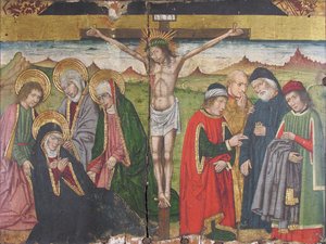 Ristiinnaulitsemisen paneeli Retablelta, 1400-luku.