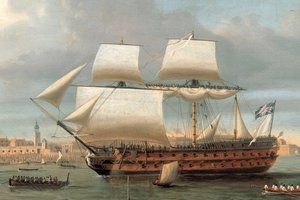 Foudroyant ja Pégase saapuvat Portsmouthin satamaan vuonna 1782. tekijältä Dominic Serres