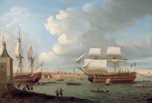 Foudroyant ja Pégase saapuvat Portsmouthin satamaan vuonna 1782. tekijältä Dominic Serres