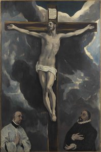 Kahden lahjoittajan palvoma Kristus ristillä, 1500-luvun loppu. tekijältä Dominico El Greco