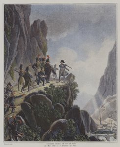 Napoleon tutkii Fort Bardia Italiassa, 23. toukokuuta 1800 (värilitho) tekijältä Dominique Vivant (after) Denon