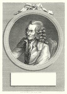 Voltaire, ranskalainen valistuksen kirjailija ja filosofi (kaiverrus) tekijältä Dominique Vivant (after) Denon