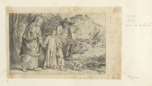 Kristus palaa temppelistä Joosefin ja Marian kanssa Recueil de quatre-vingt-cinq estampes originales (sarjan nimi) tekijältä Dominique Vivant Denon (baron) (attributed to)