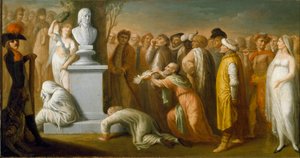 Egyptin kampanja (retkikunta) (1798-1801): "" Napoleon Bonaparten (1765-1821) paluu Egyptistä lokakuussa 1799"" allegorinen esitys kenraali Napoleonista, joka voitti palatessaan Egyptistä, jota symboloi hänen marmorinen rintakuvansa , joka on kruunattu