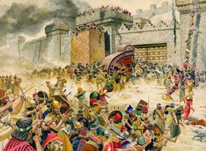 Samaria, Israelin linnoituskaupunki, joutuu assyrialaisten haltuun (guassi paperille).