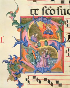 Ms 572 f.32v Historioitu alkukirjain "S", joka kuvaa St. Stephenin kivitystä
