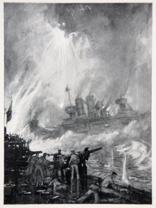 Fight the Last Gun: H.M.S. Tiperrary Jyllannissa, kuva Gordon S. Maxwellin teoksesta "The Naval Front", 1920 tekijältä Donald Maxwell