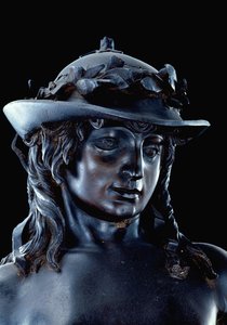 David, pään yksityiskohta, n. 1440 (pronssi) (katso myös 11969-70) tekijältä Donatello