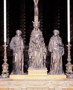 Italia, Padova, Pyhän Anthony Padovalaisen basilika, Neitsyt ja lapsi pyhien kanssa, Donatello (noin 1386-1466), pronssi tekijältä Donatello