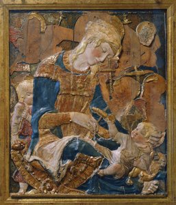 Madonna lapsen kanssa, Donato di Niccolo di Betto Bardi eli Donatello (n. 1386-1466), terrakottareliefi, Italia tekijältä Donatello