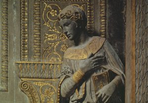 Cavalcanti Annunciation: yksityiskohta Neitsyt Donatello 1386-1466 n.1435 kullattu kalkkikivi tekijältä Donatello