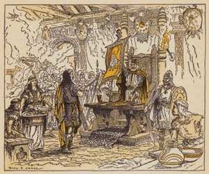 Kuningas palkitsee Beowulfia (väri litho)