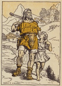 William Tell ja hänen poikansa (väri litho)