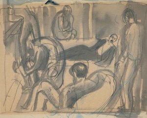 Maynard Keynes, Lytton Strachey ym., n. 1916 (kynä ja akvarelli paperille)